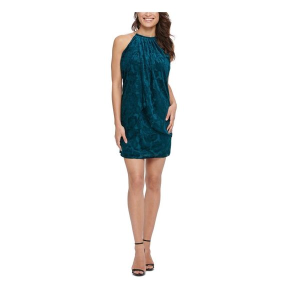 KENSIE DRESSES Dresses & Skirts - KENSIE DRESSES Womens Teal Sleeveless Halter Mini Cocktail Sheath Dress 2